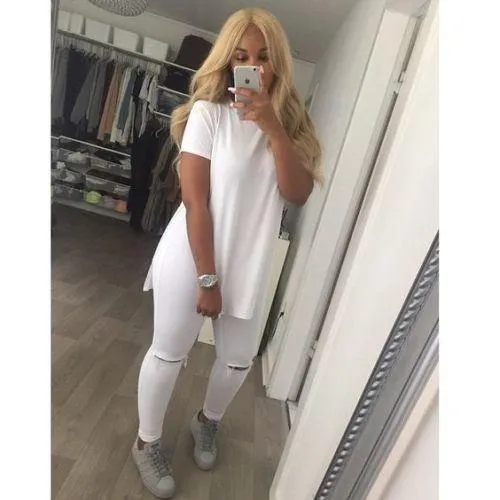 Clearance Pure Color Scoop Short Sleeve High Split Long T-shirt