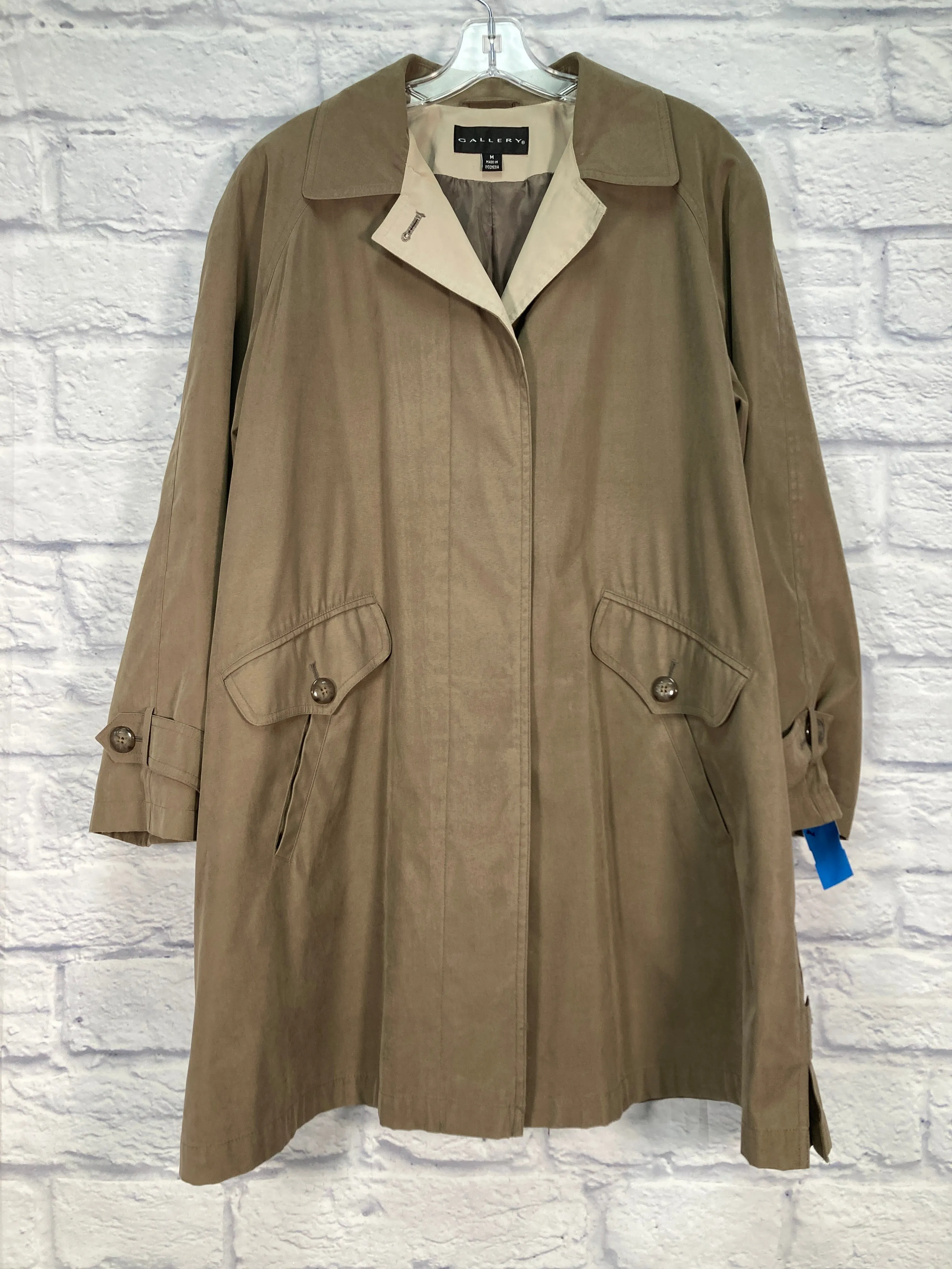 Coat Trench Coat By Gallery In Brown & Grey, Size: M