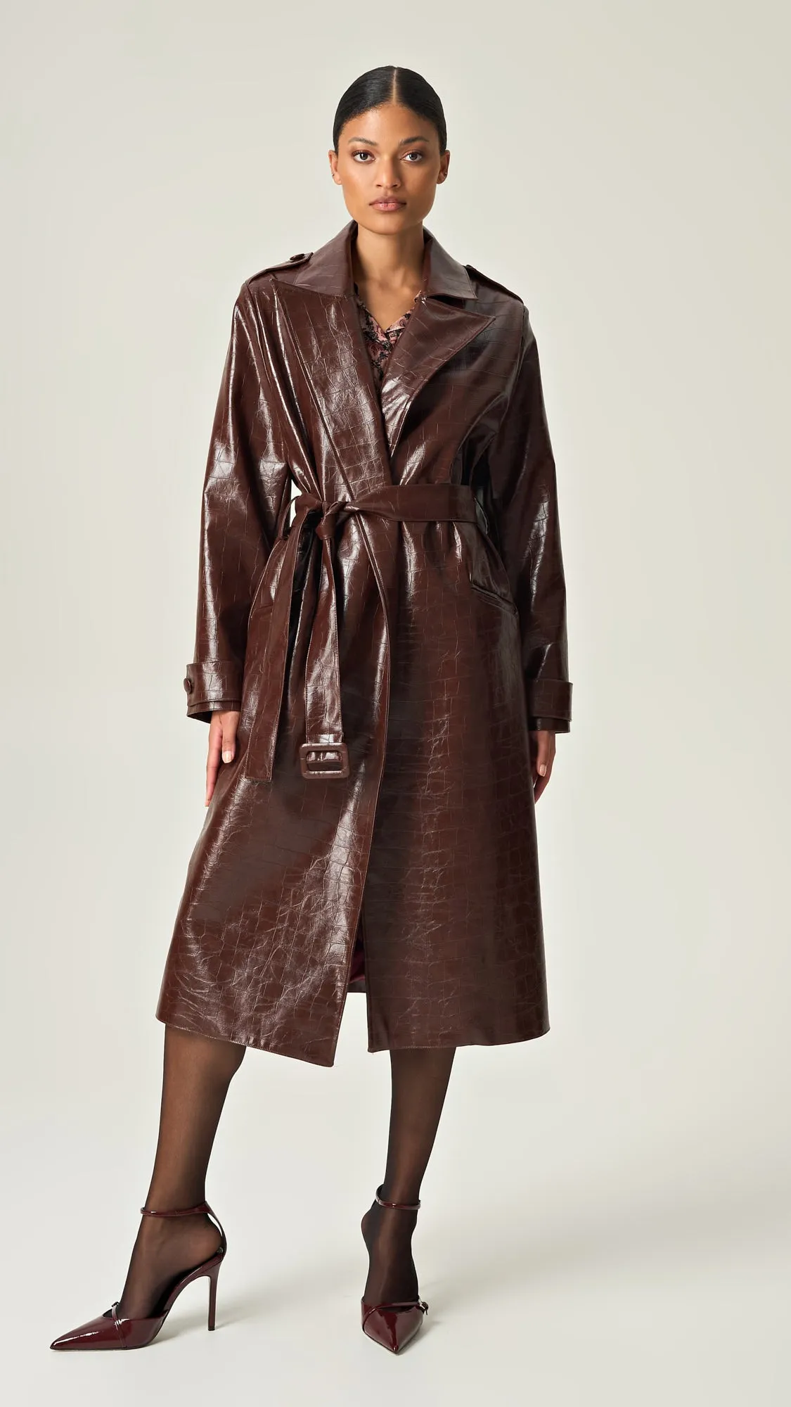 COCOA CROCO LEATHER TRENCH COAT