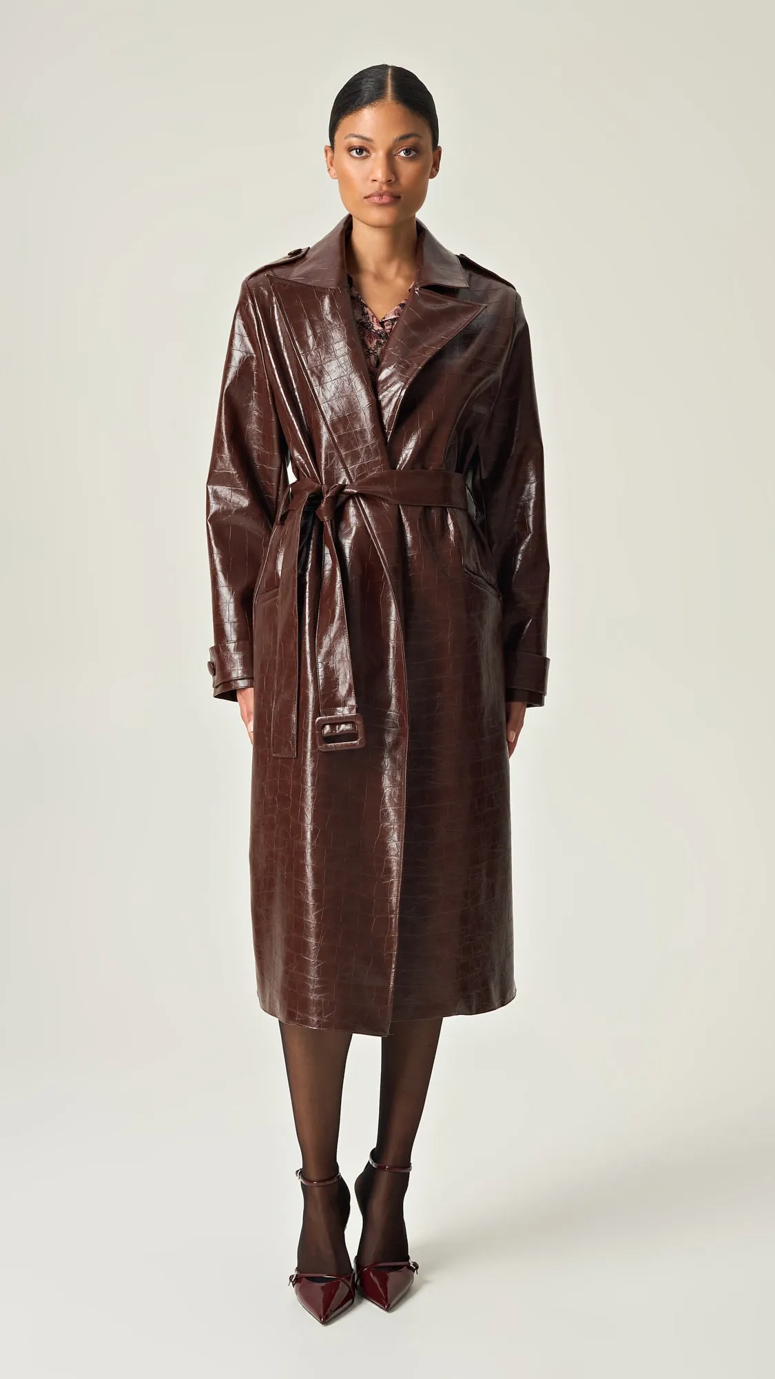 COCOA CROCO LEATHER TRENCH COAT