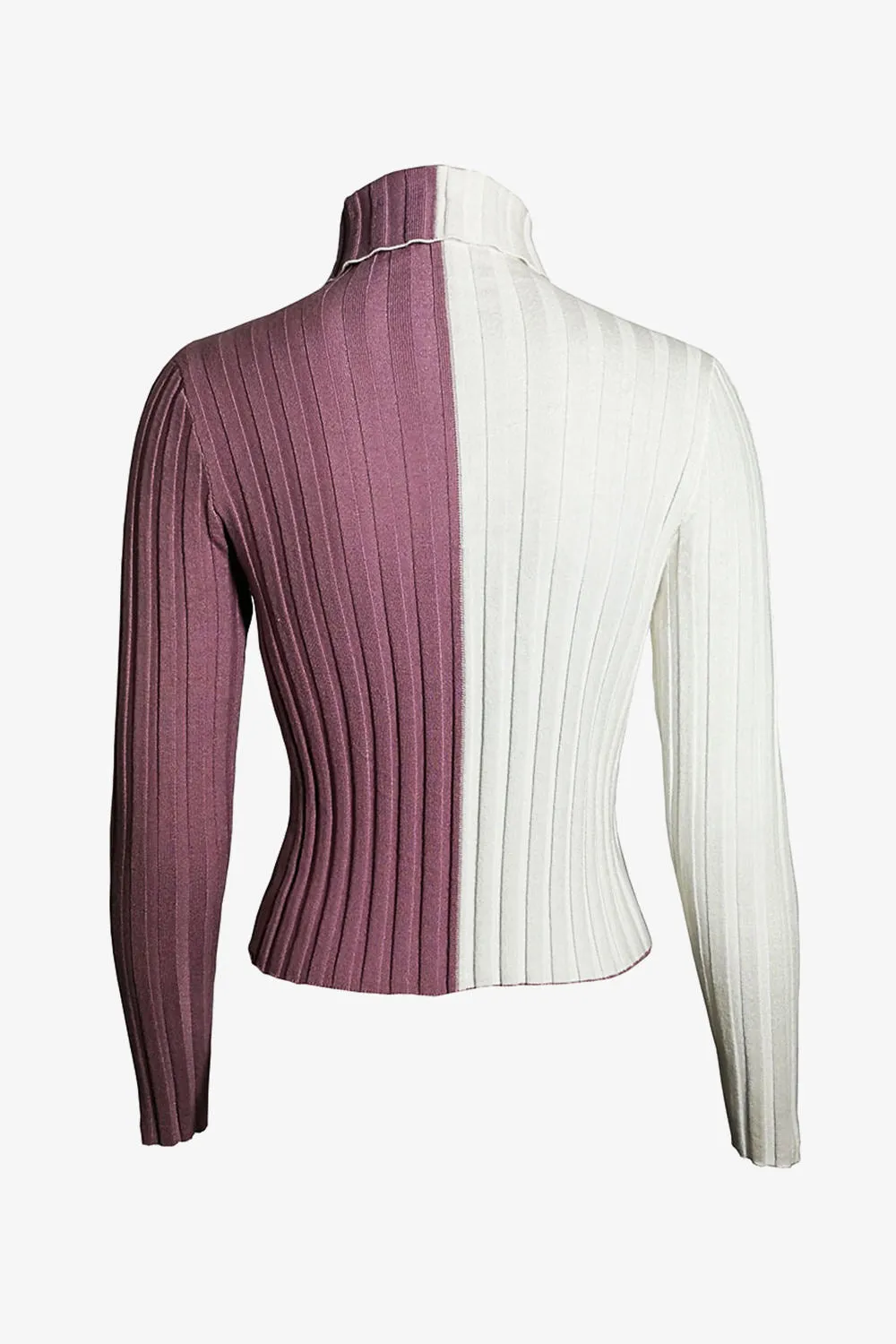 Color Block Turtleneck Knit Sweater