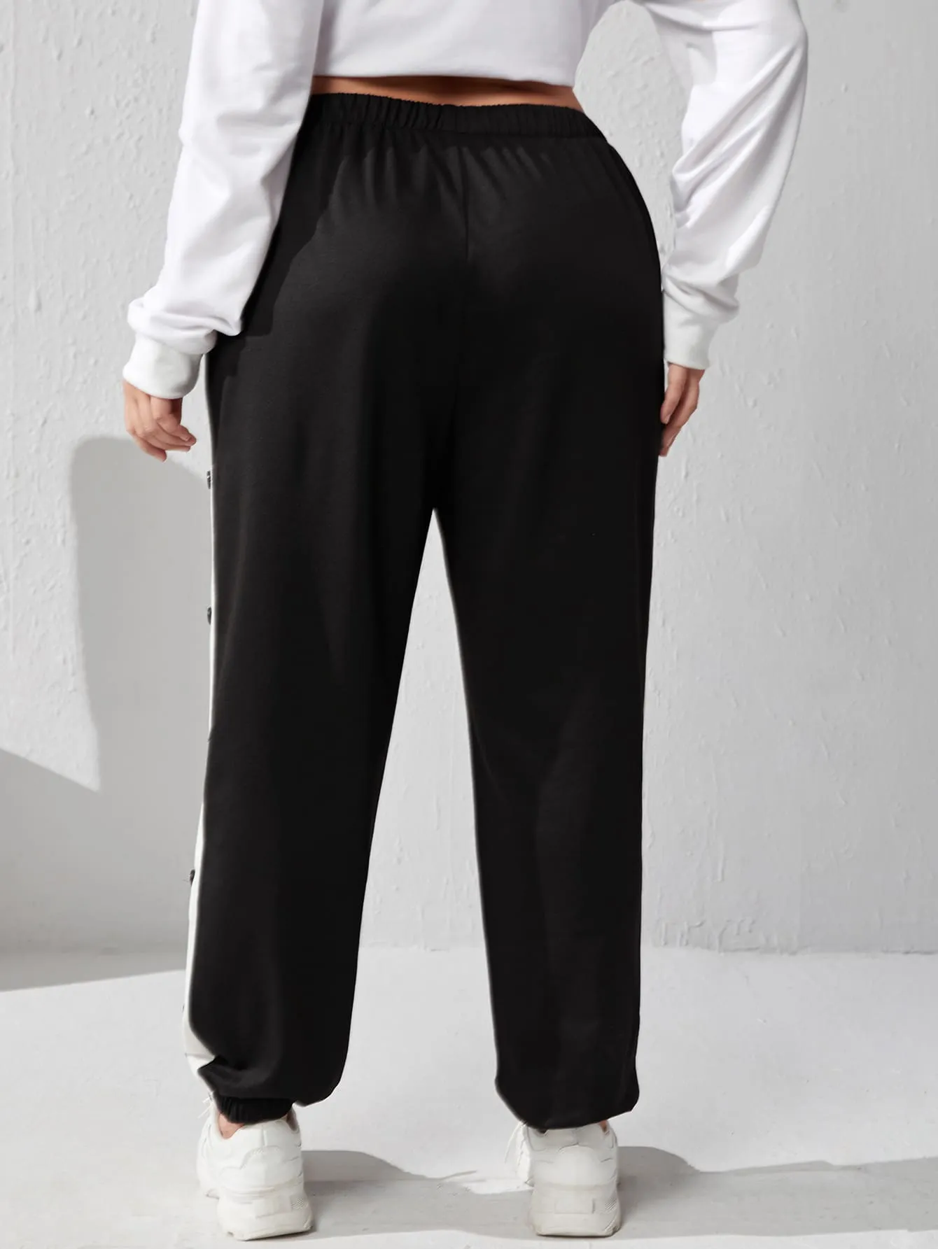 Colorblock High Waist Long Plus Size Sweatpants