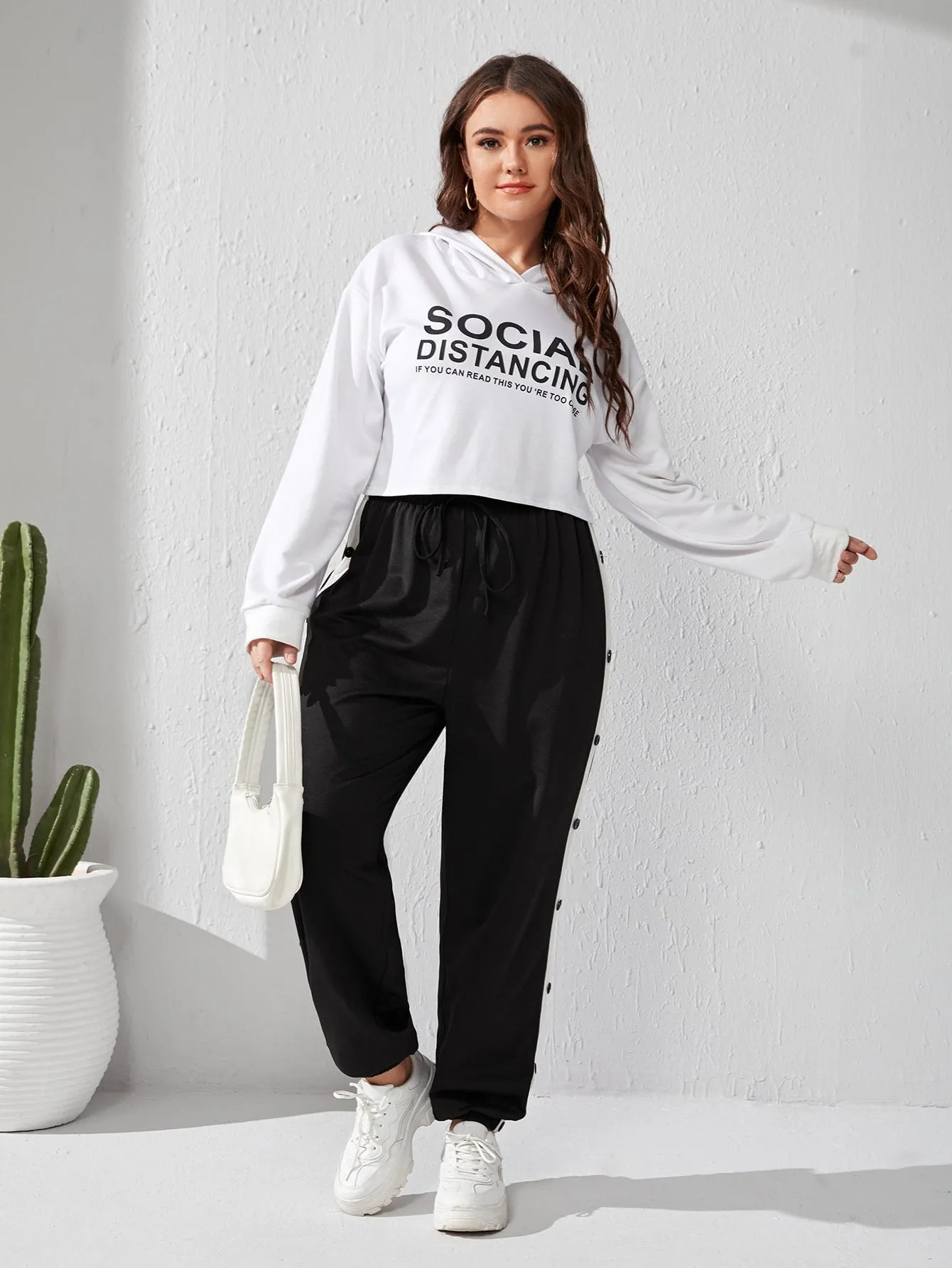 Colorblock High Waist Long Plus Size Sweatpants