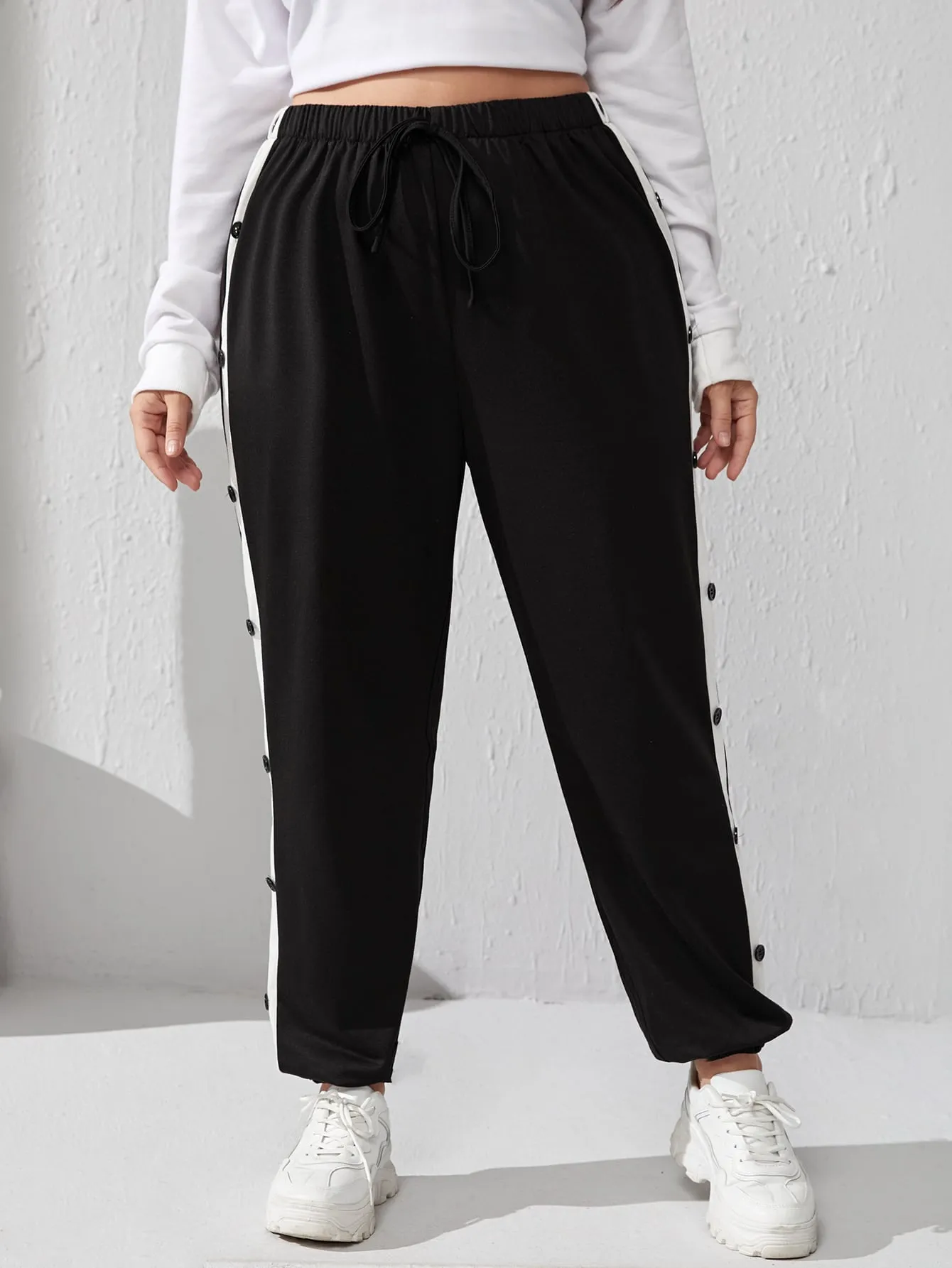 Colorblock High Waist Long Plus Size Sweatpants