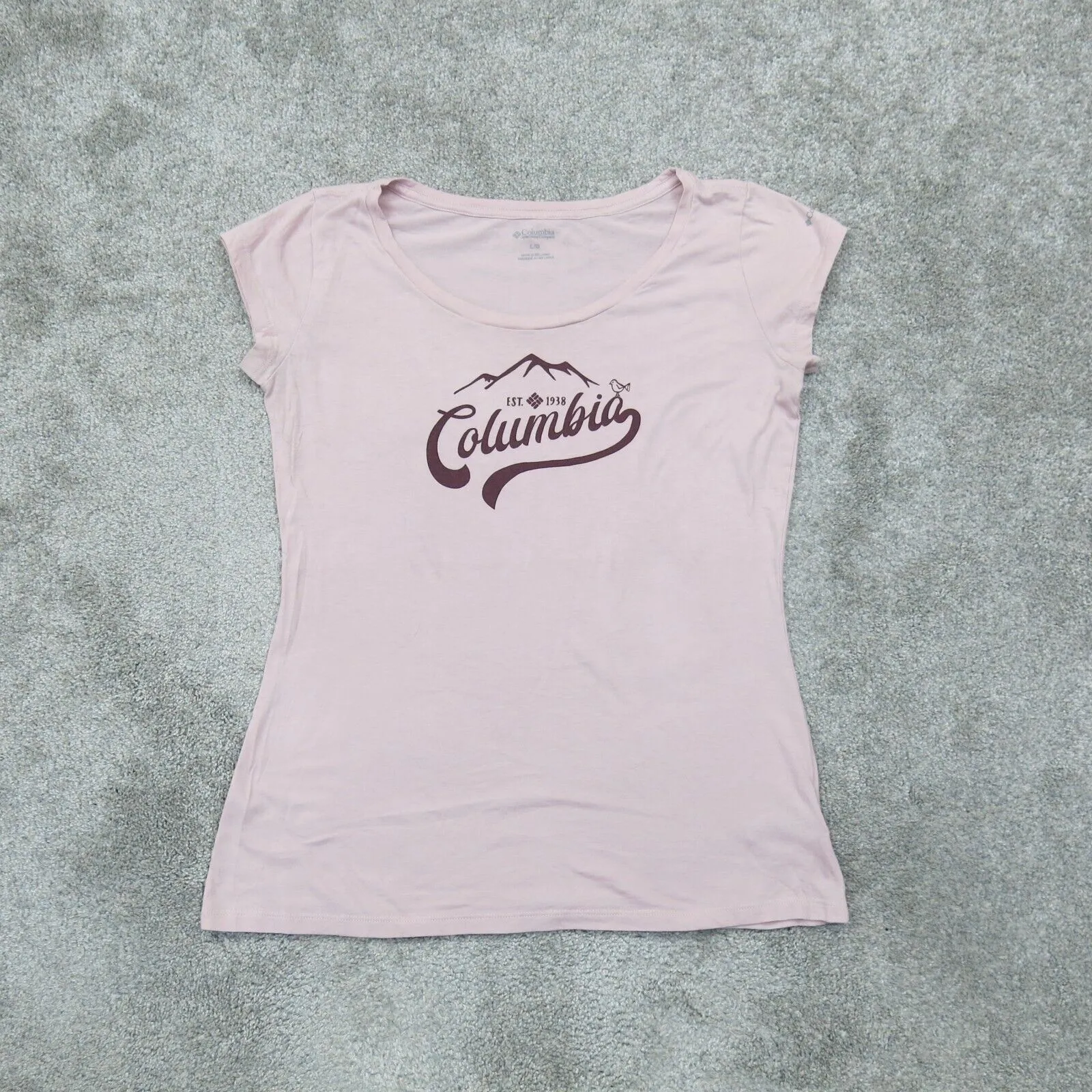 Columbia Women Sportswear PFG Round Neck Logo T-Shirt Short Sleeve Pink Size L