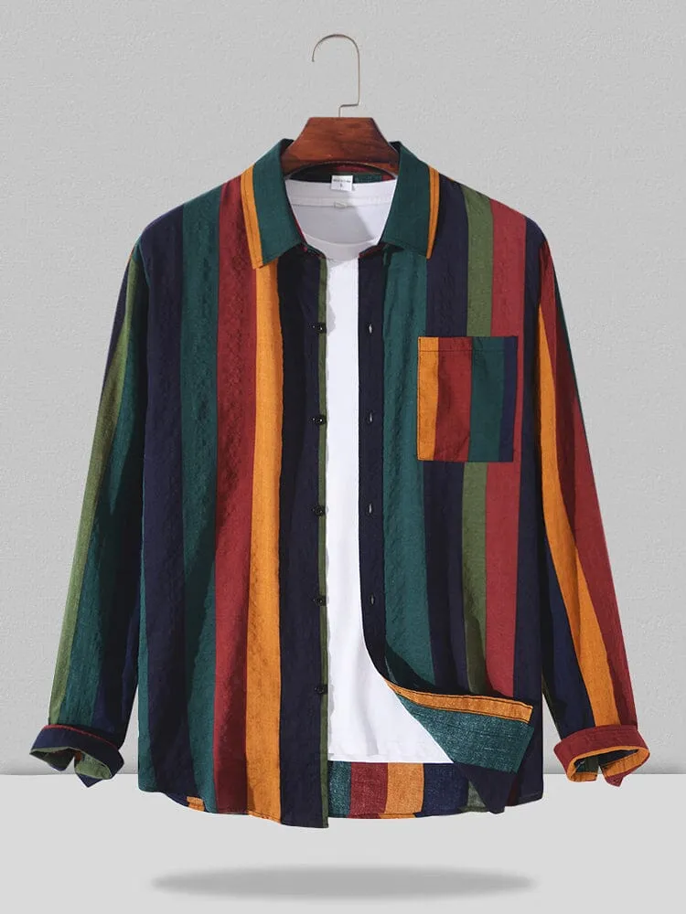 Contrast Stripe Linen Long Sleeve Shirt