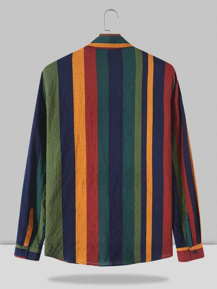 Contrast Stripe Linen Long Sleeve Shirt