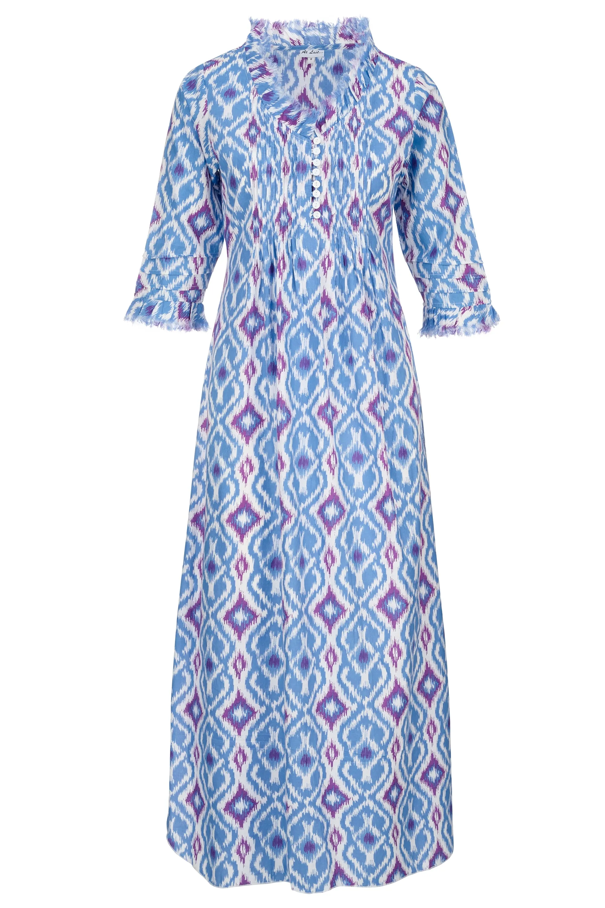 Cotton Annabel Maxi Dress in Baby Blue & Violet Ikat