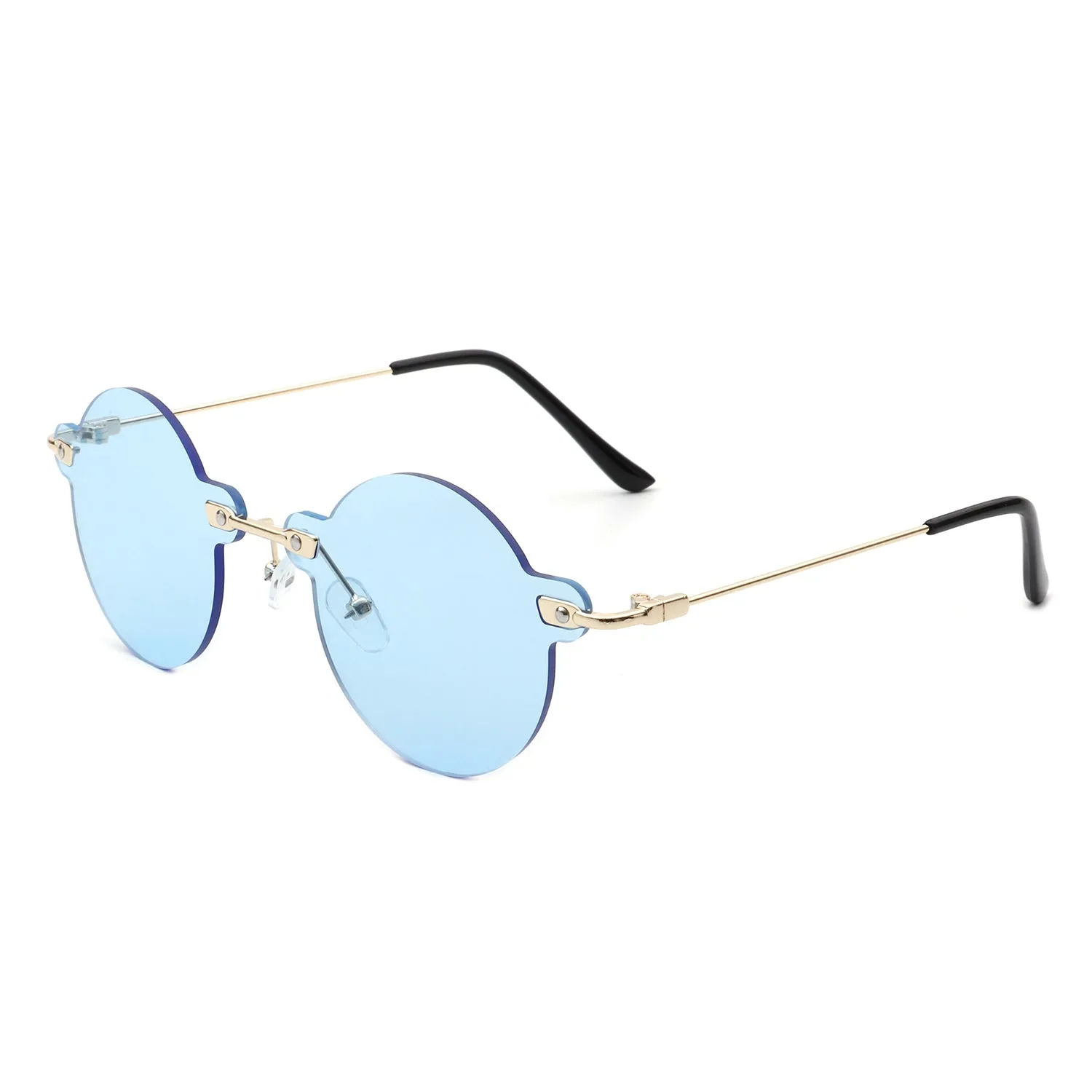 Crescent - Circle Retro Round Rimless Fashion Tinted Vintage Sunglasses