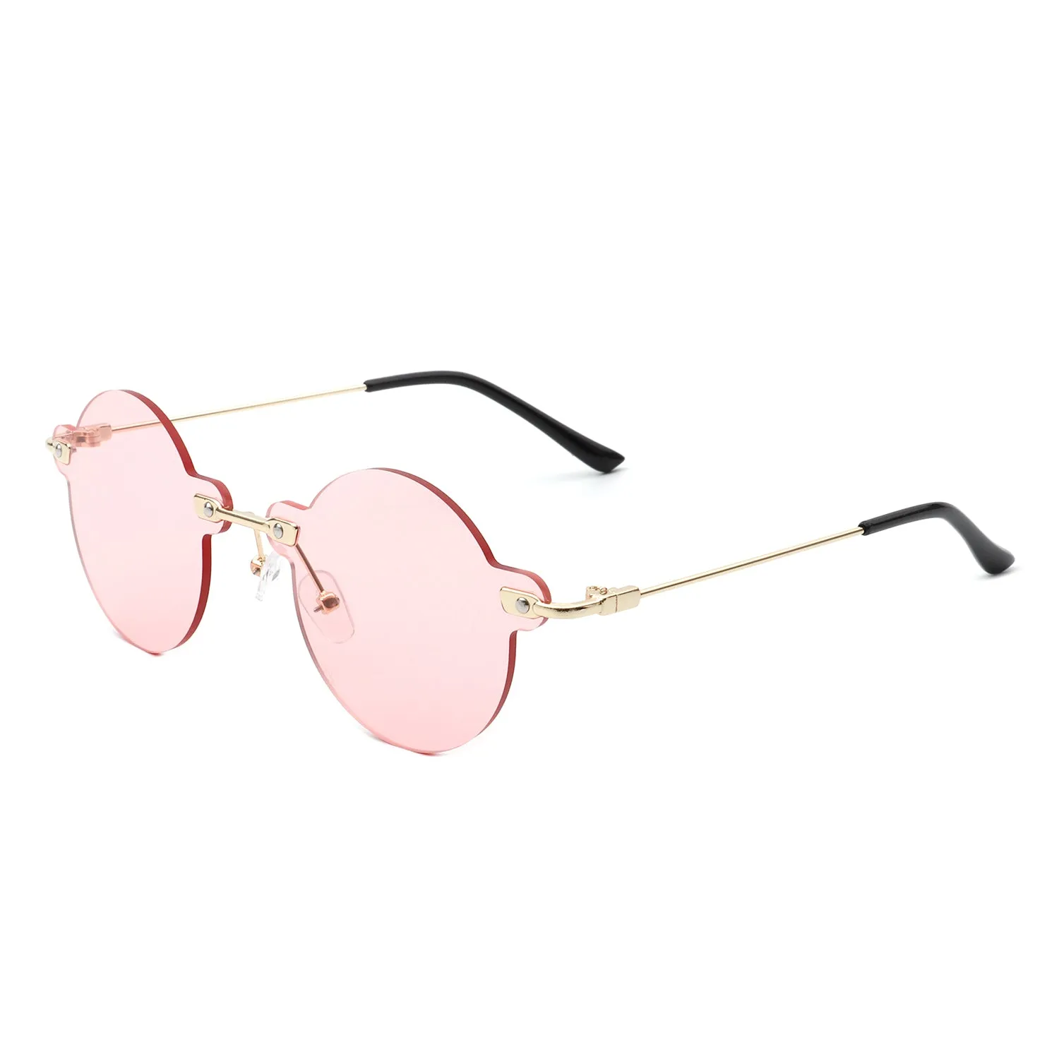 Crescent - Circle Retro Round Rimless Fashion Tinted Vintage Sunglasses