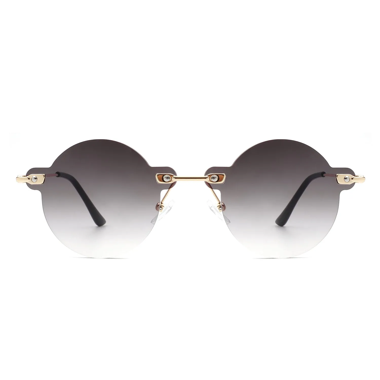 Crescent - Circle Retro Round Rimless Fashion Tinted Vintage Sunglasses