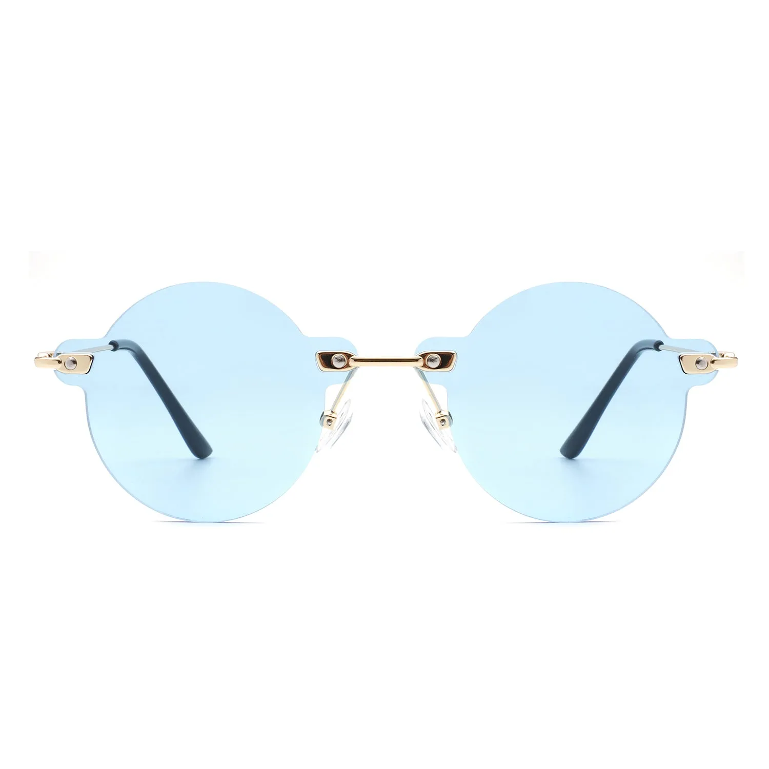 Crescent - Circle Retro Round Rimless Fashion Tinted Vintage Sunglasses