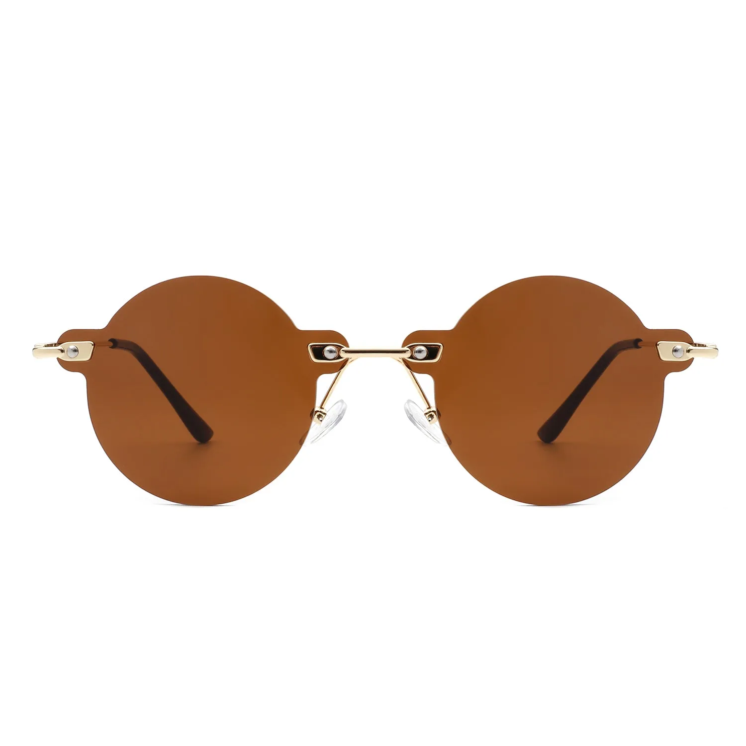 Crescent - Circle Retro Round Rimless Fashion Tinted Vintage Sunglasses