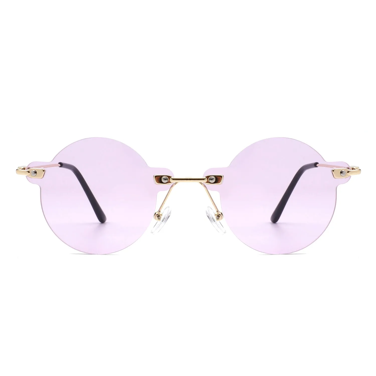 Crescent - Circle Retro Round Rimless Fashion Tinted Vintage Sunglasses