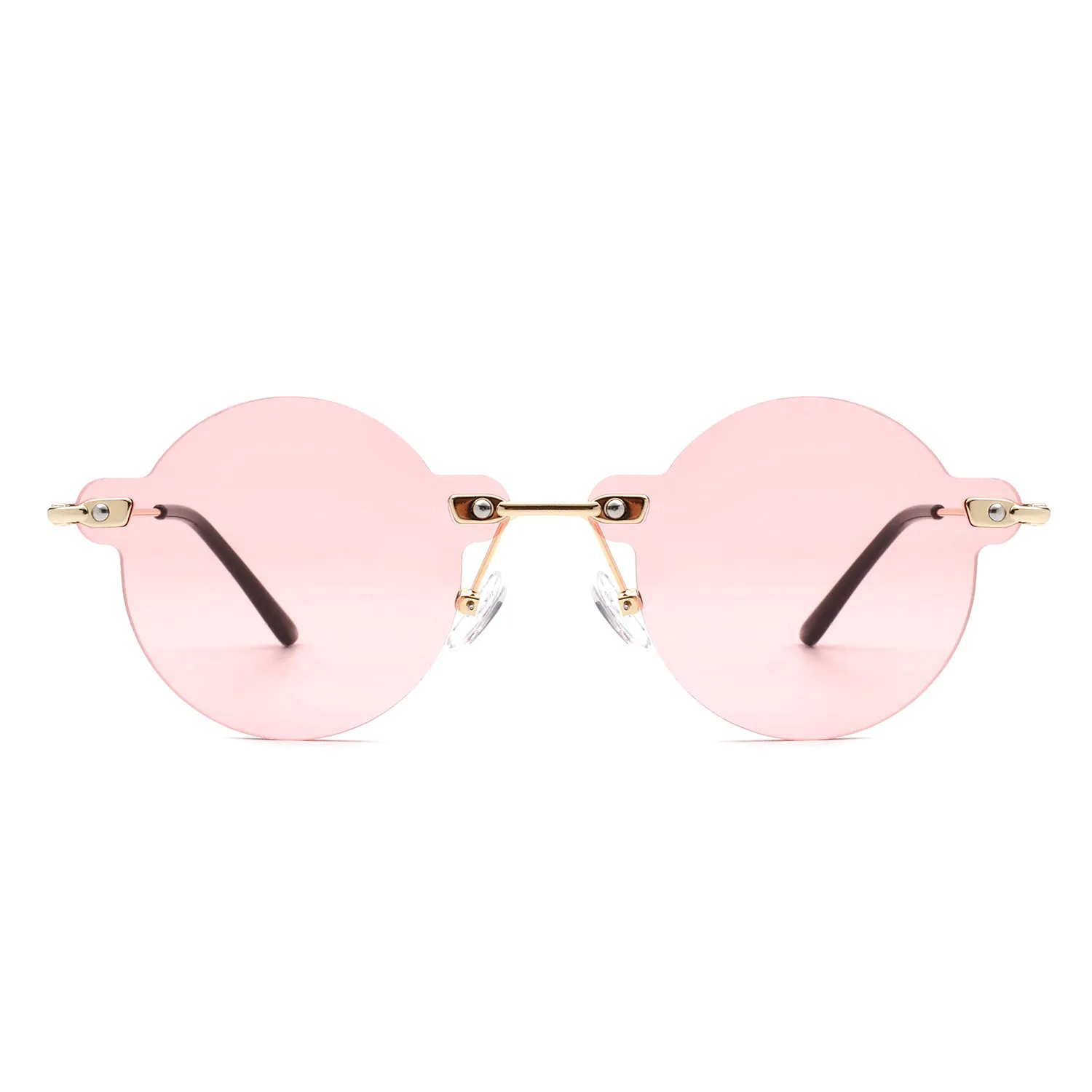 Crescent - Circle Retro Round Rimless Fashion Tinted Vintage Sunglasses