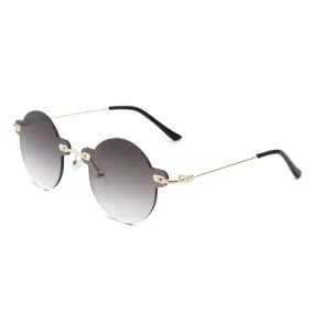 Crescent - Circle Retro Round Rimless Fashion Tinted Vintage Sunglasses