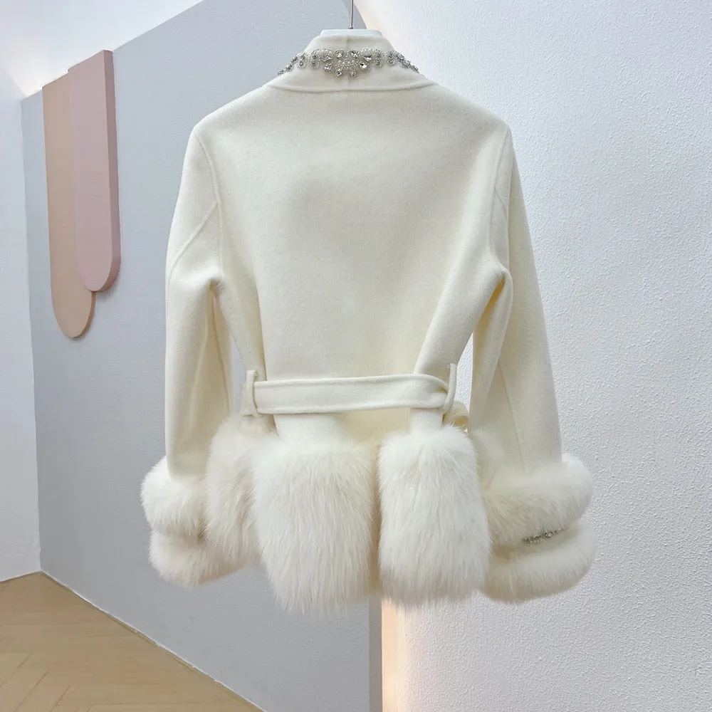 Crystal Beaded Women's Real Natural Fur Coat