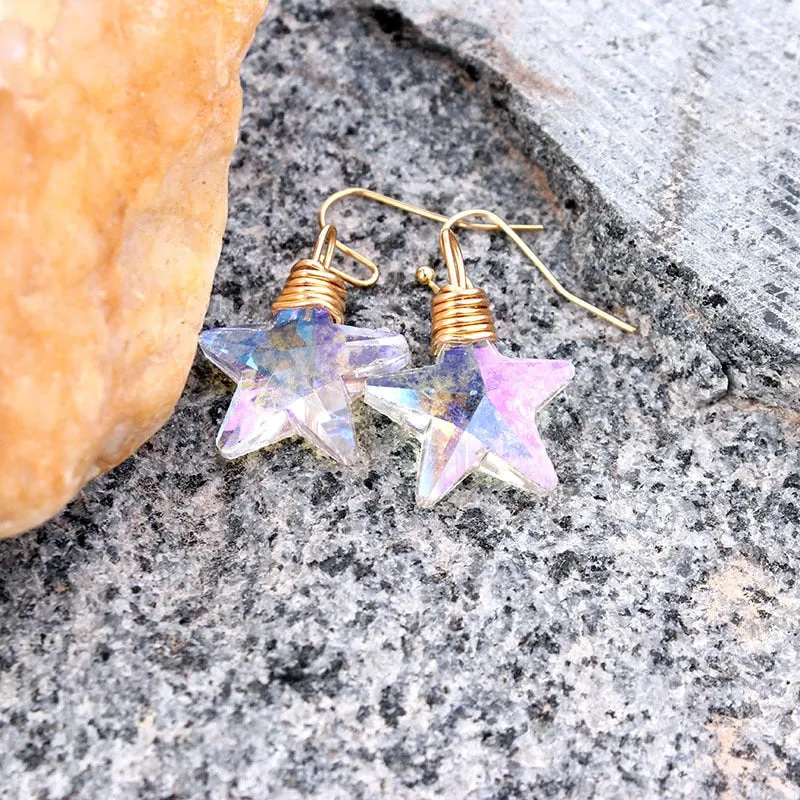 Crystal Magic Earrings for Women Girls Shell Heart Moon Star Earrings Winding Raw Dangle Drop Earrings