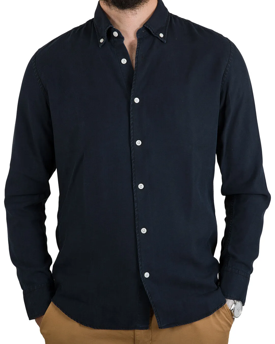 Dark Blue Tencel Button Down Shirt