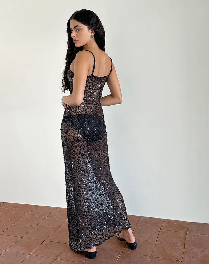 Darsih Maxi Dress in Sequin Mesh Black