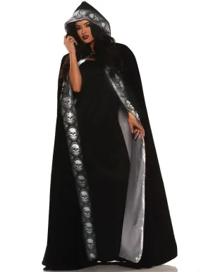 Deluxe Black Skull Print Adults Halloween Costume Cape