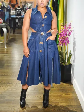 Denim Cutout Slit Dress