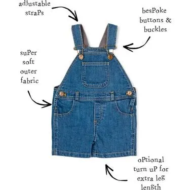 Dotty Dungarees Classic Stonewash Denim Overall Shorts