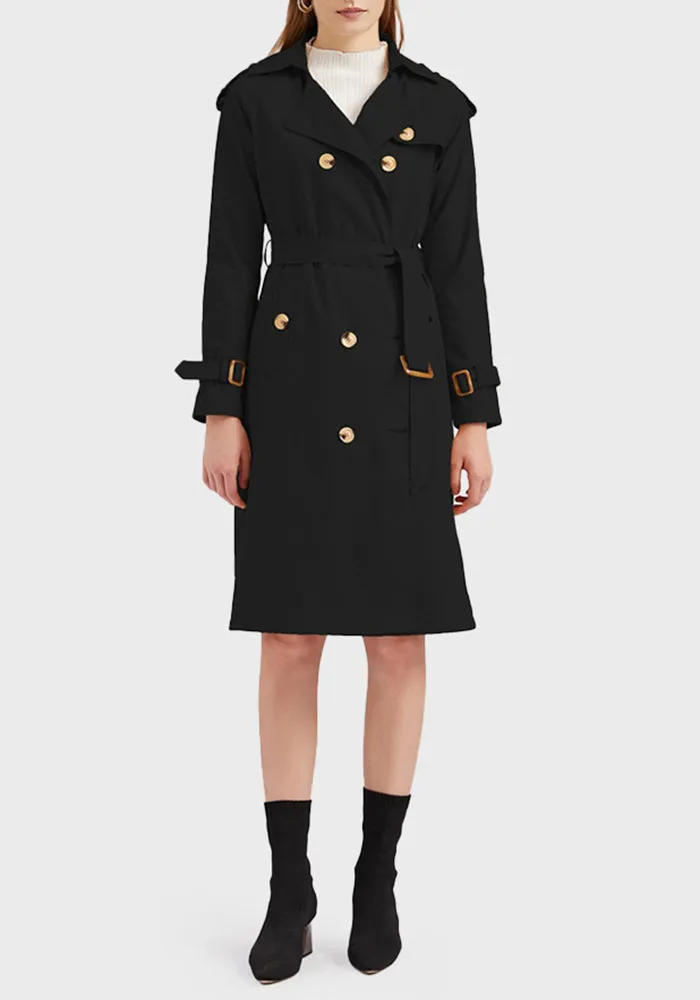 Double Breasted Belted Midi Trench Coat