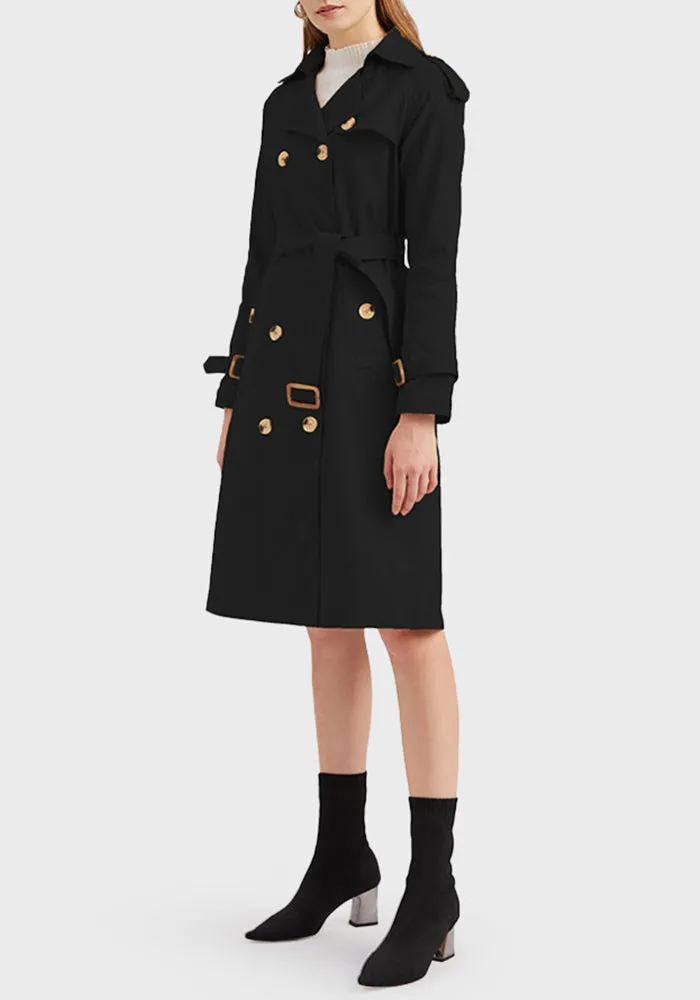 Double Breasted Belted Midi Trench Coat