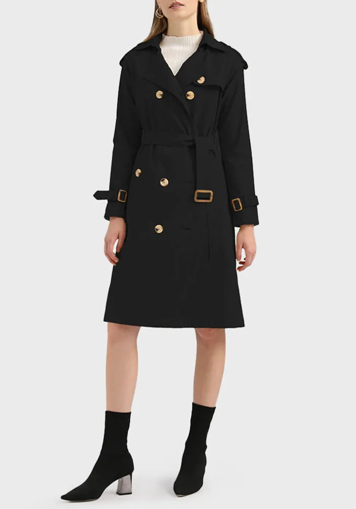 Double Breasted Belted Midi Trench Coat