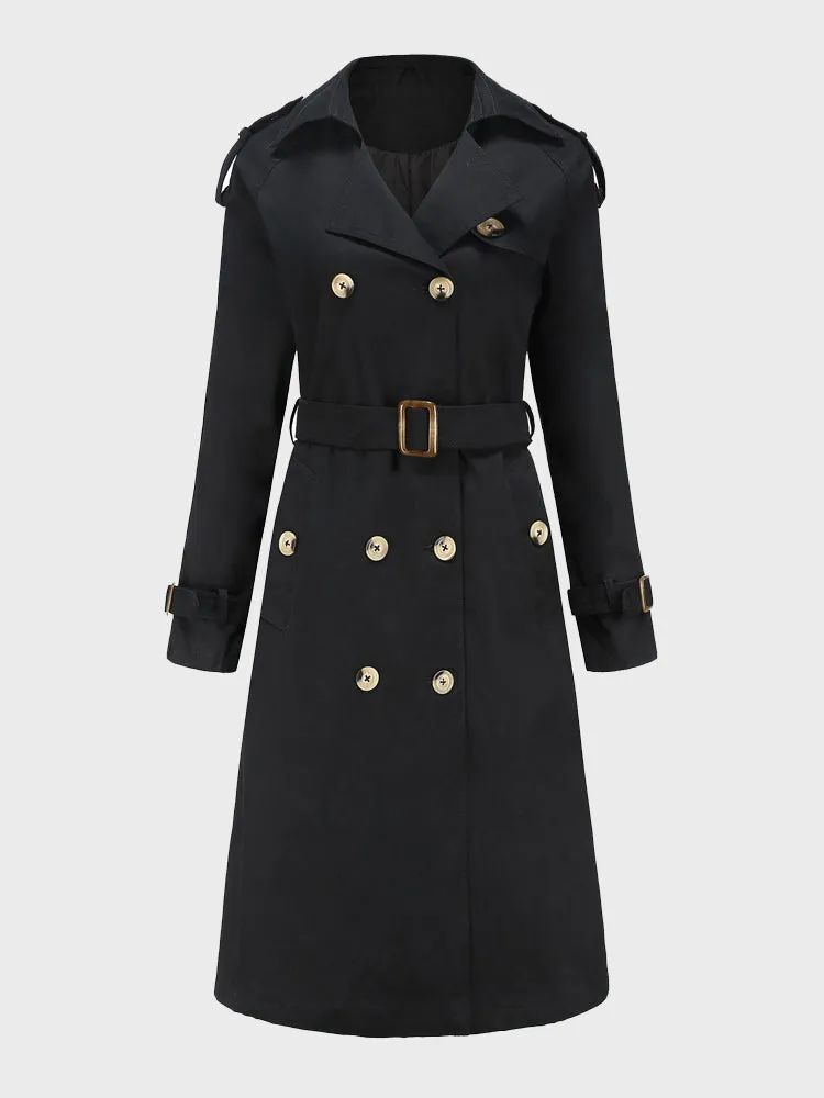 Double Breasted Belted Midi Trench Coat