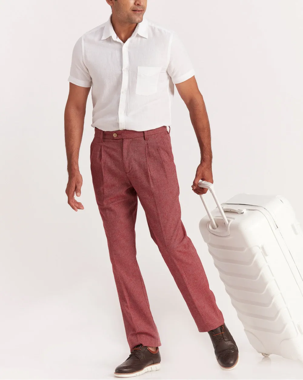 Double Pleated Relaxed Fit Trousers - Maroon