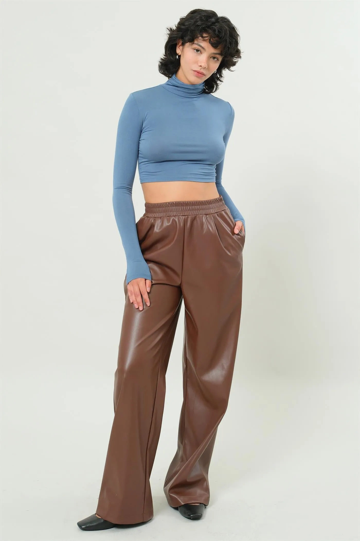 DZ24F552-Leather High Waist Pants