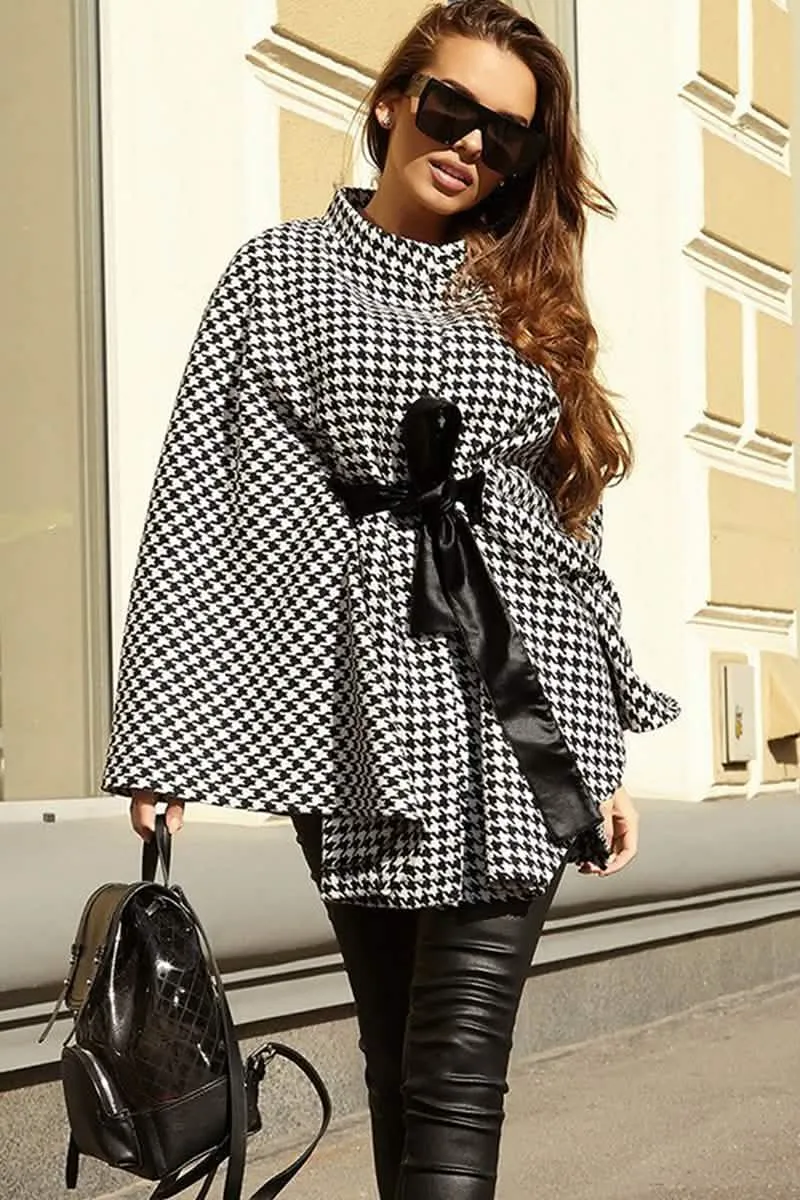 Elegant Houndstooth Belted Trench Coat for Effortless Chic Style