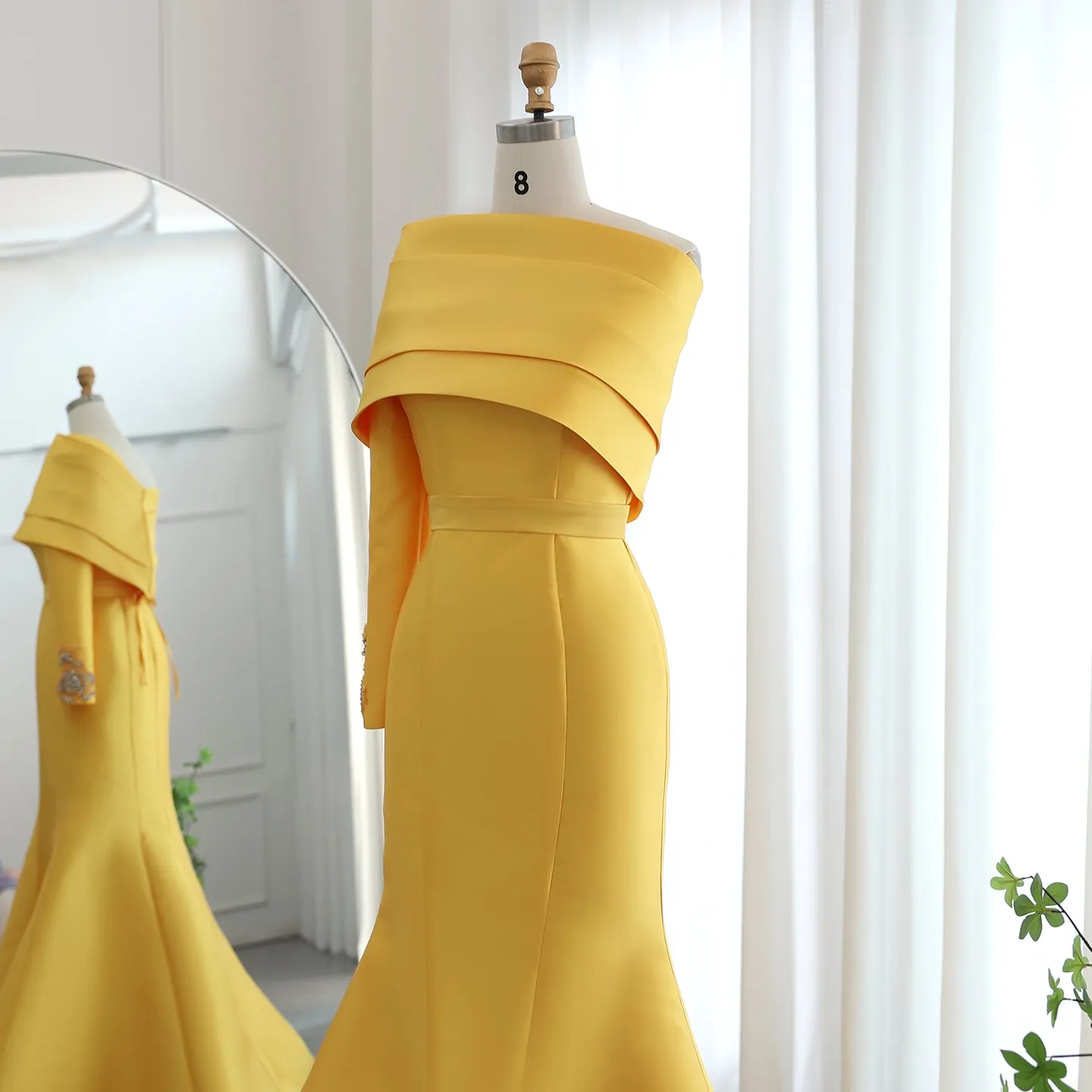 Elegant Yellow One Shoulder Mermaid Evening Dress SF014