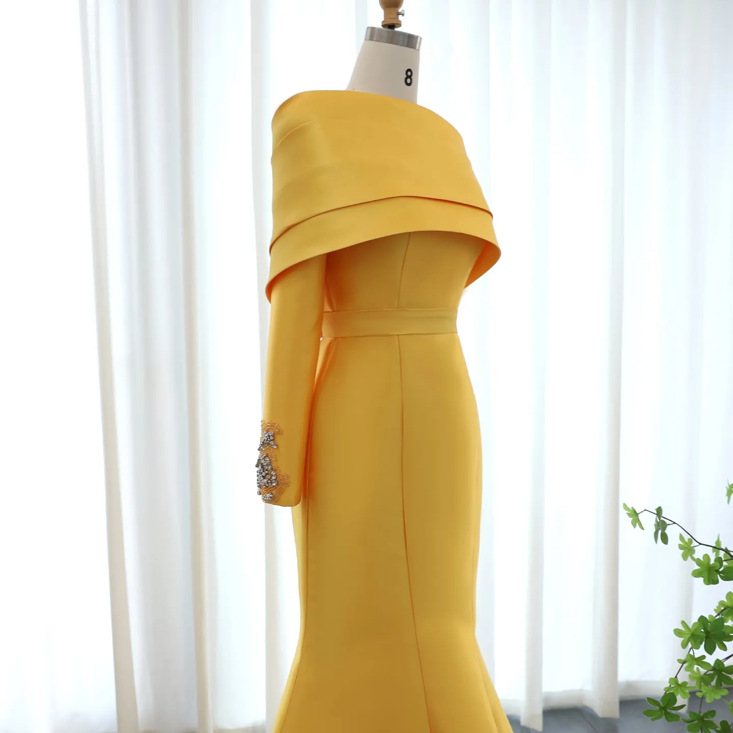 Elegant Yellow One Shoulder Mermaid Evening Dress SF014