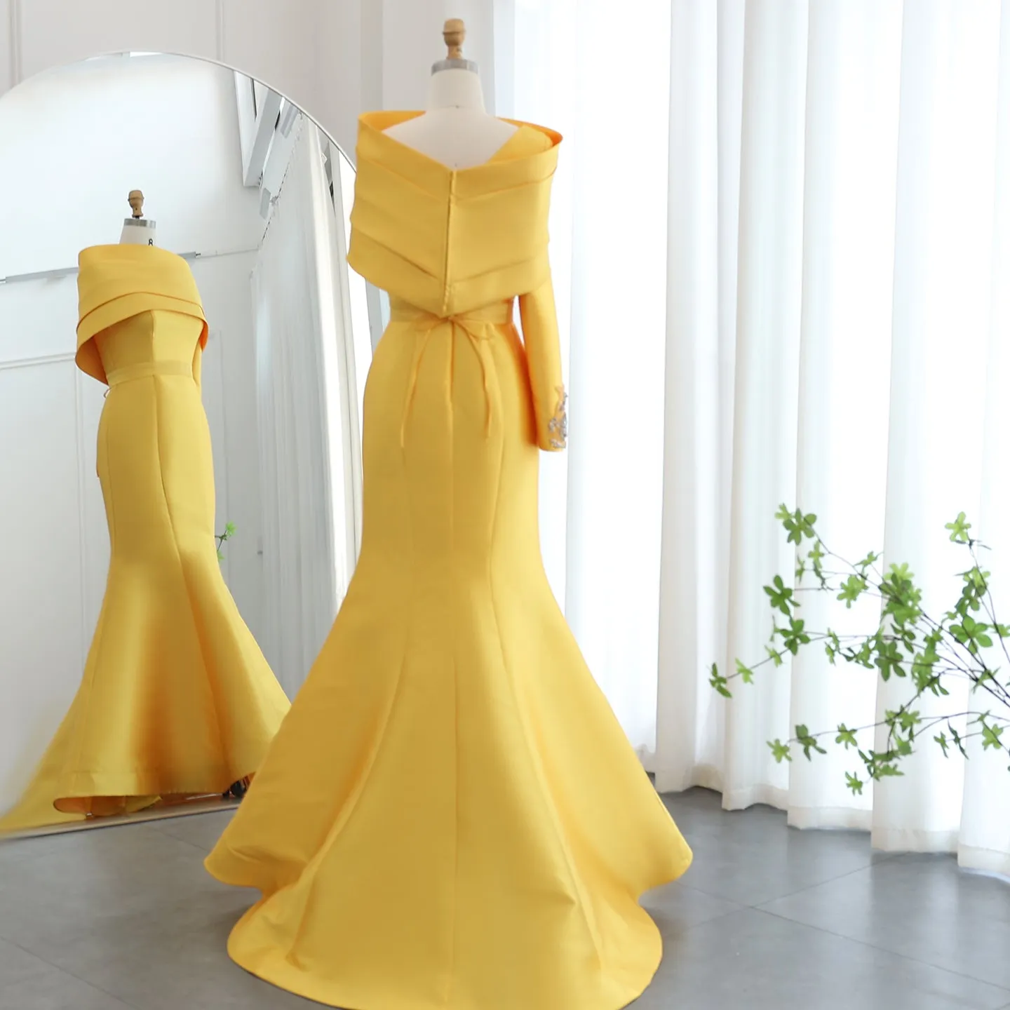 Elegant Yellow One Shoulder Mermaid Evening Dress SF014