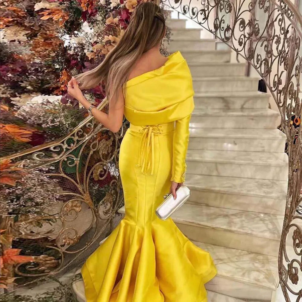 Elegant Yellow One Shoulder Mermaid Evening Dress SF014