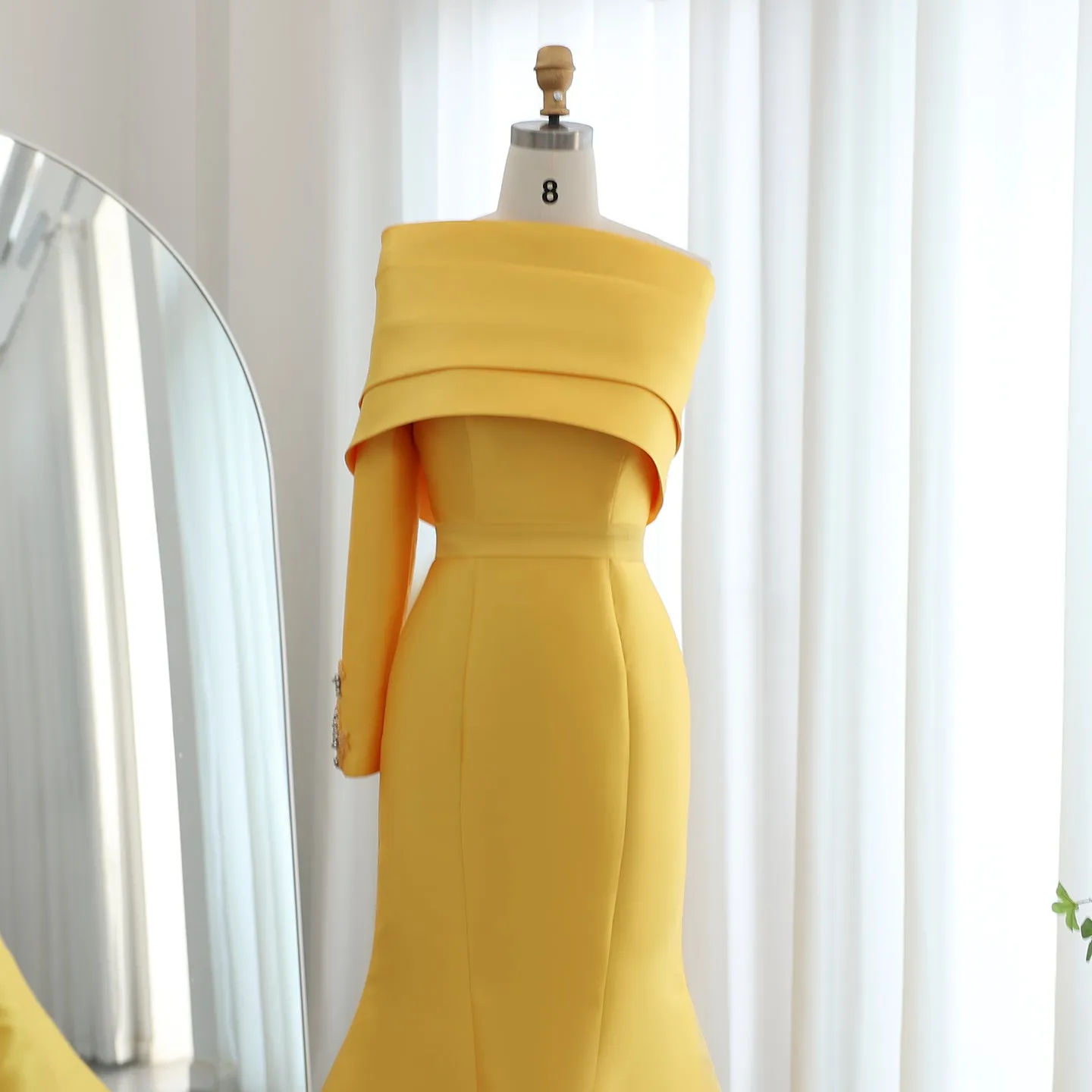 Elegant Yellow One Shoulder Mermaid Evening Dress SF014