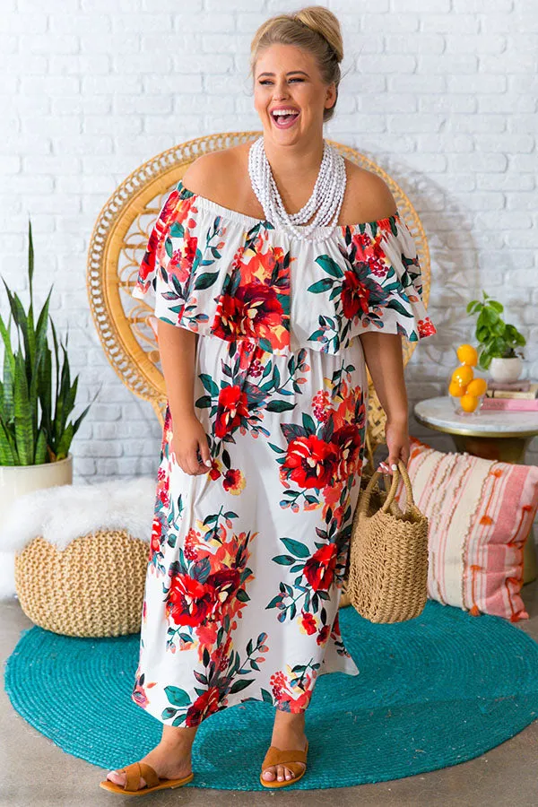 Escape To Maui Off Shoulder Maxi Dress in White