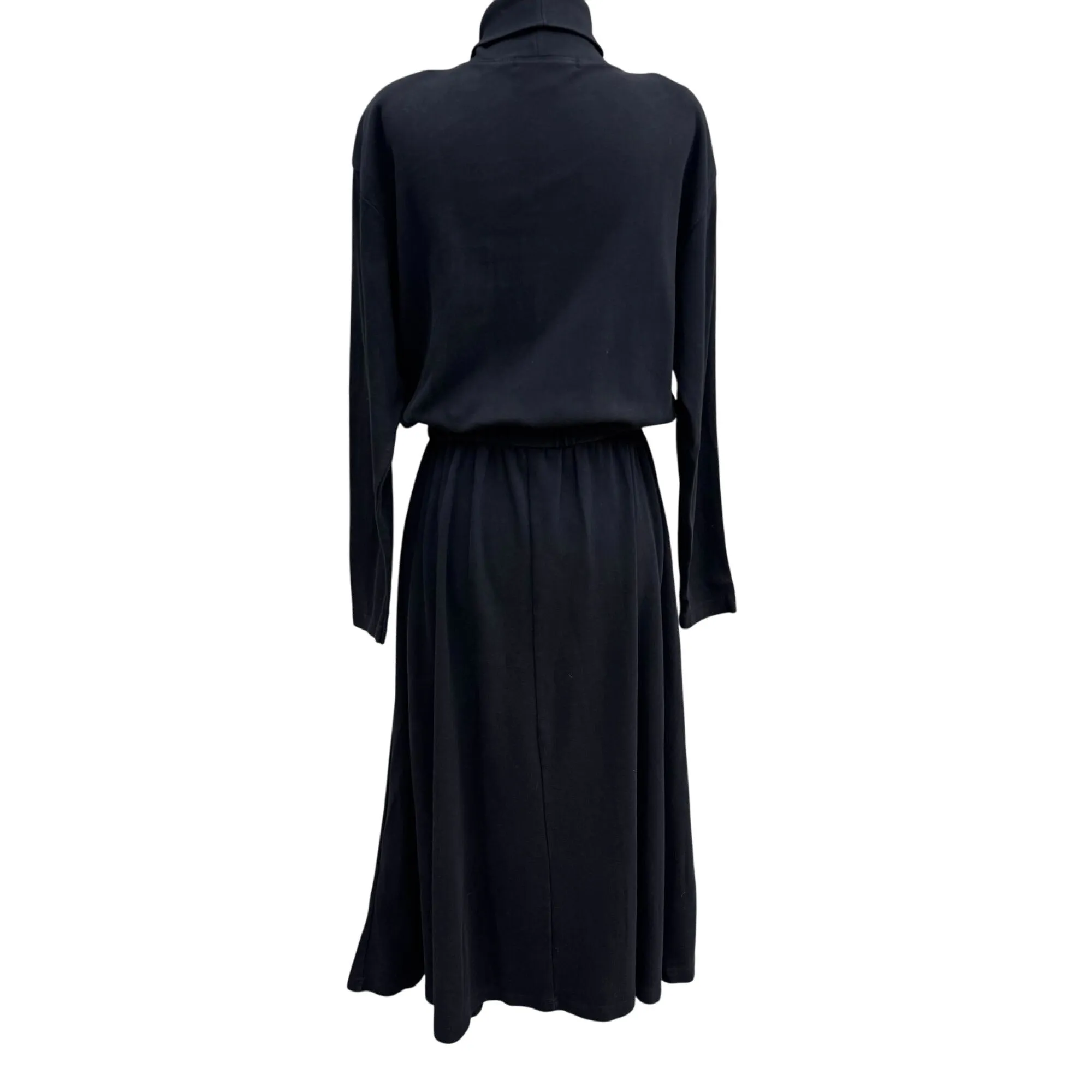 FADS Vintage Womens Black Long-Sleeve Turtleneck Elastic Waist Goth Midi Dress L