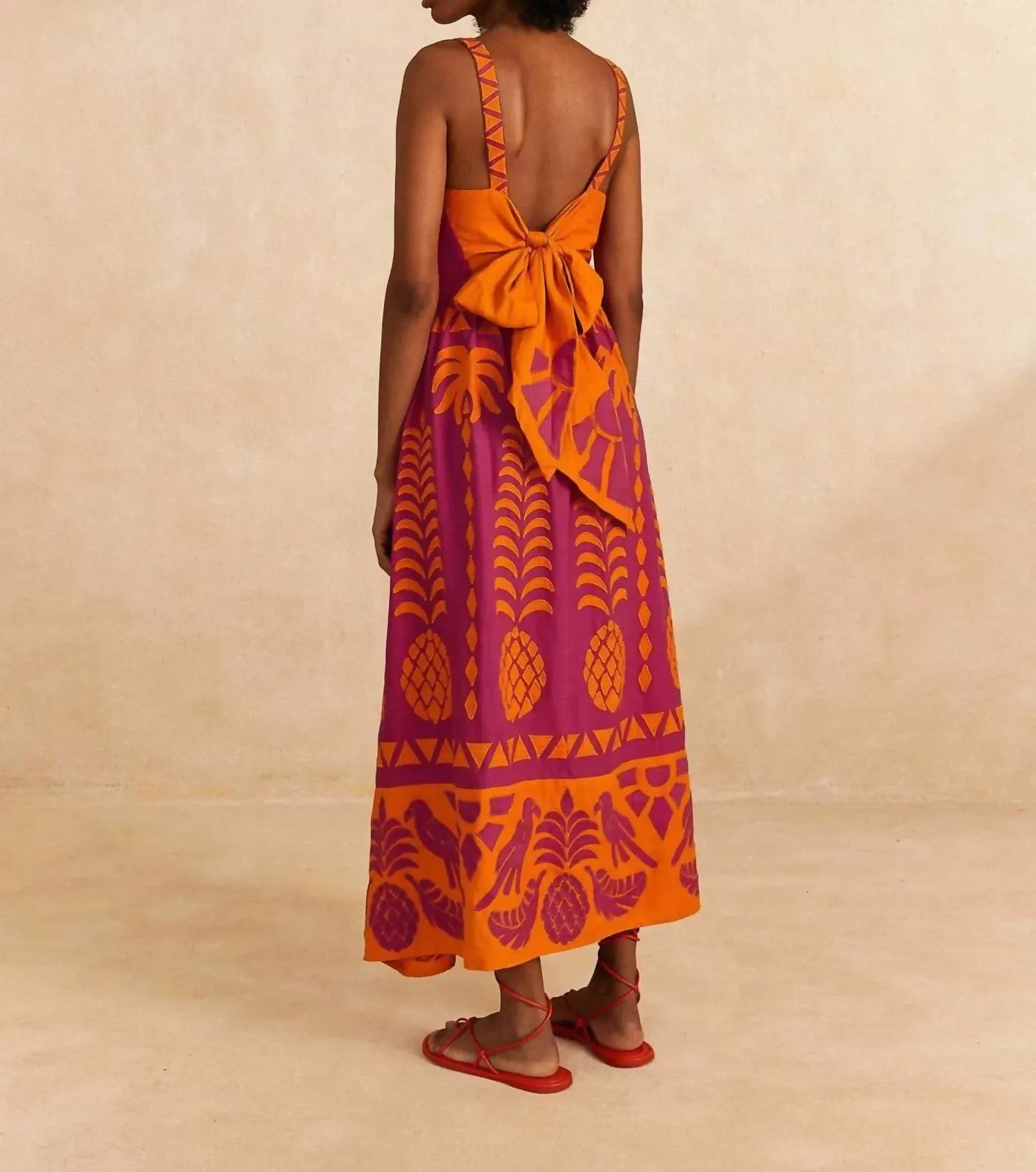 Farm Rio Pineapple Love Cutwork Maxi Dress Orange/Pink Size S / AU 8