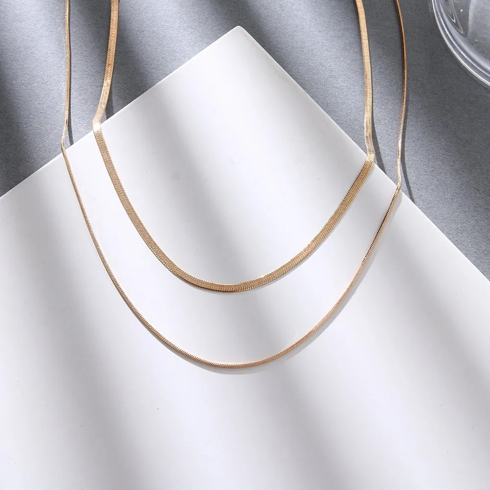 Fashion Simple Snake Chain Clavicle Choker Necklace for Women Retro Golden Chain Short Necklace Fashion Jewelry Gift