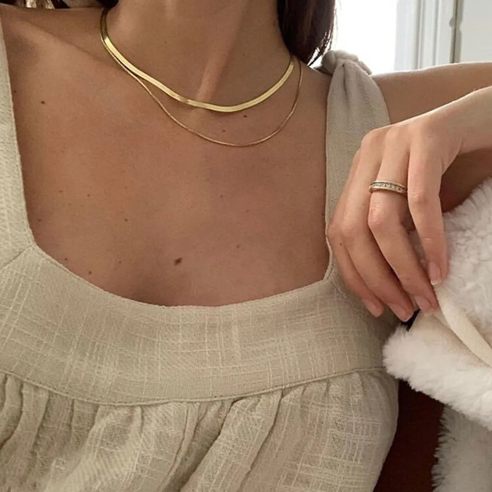 Fashion Simple Snake Chain Clavicle Choker Necklace for Women Retro Golden Chain Short Necklace Fashion Jewelry Gift