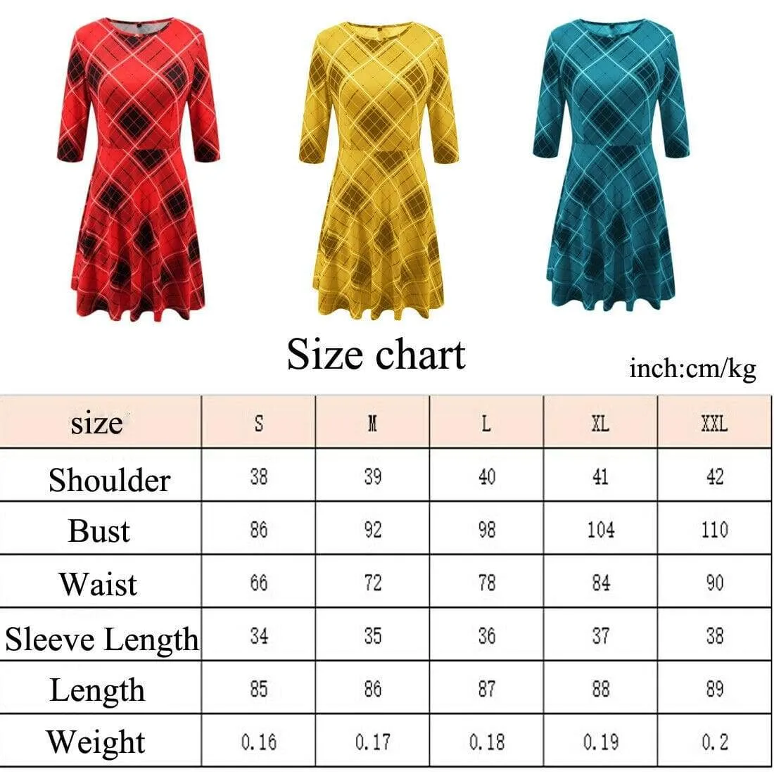 FashionSierra - Summer Women Boho Plaid Check Midi Dress Ladies Elegant Formal Party Beach Wrap Casual Bodycon Round Neck Dress