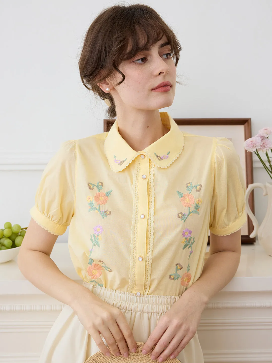 【Final Sale】Emmy Floral Embroidery Button Front Shirt