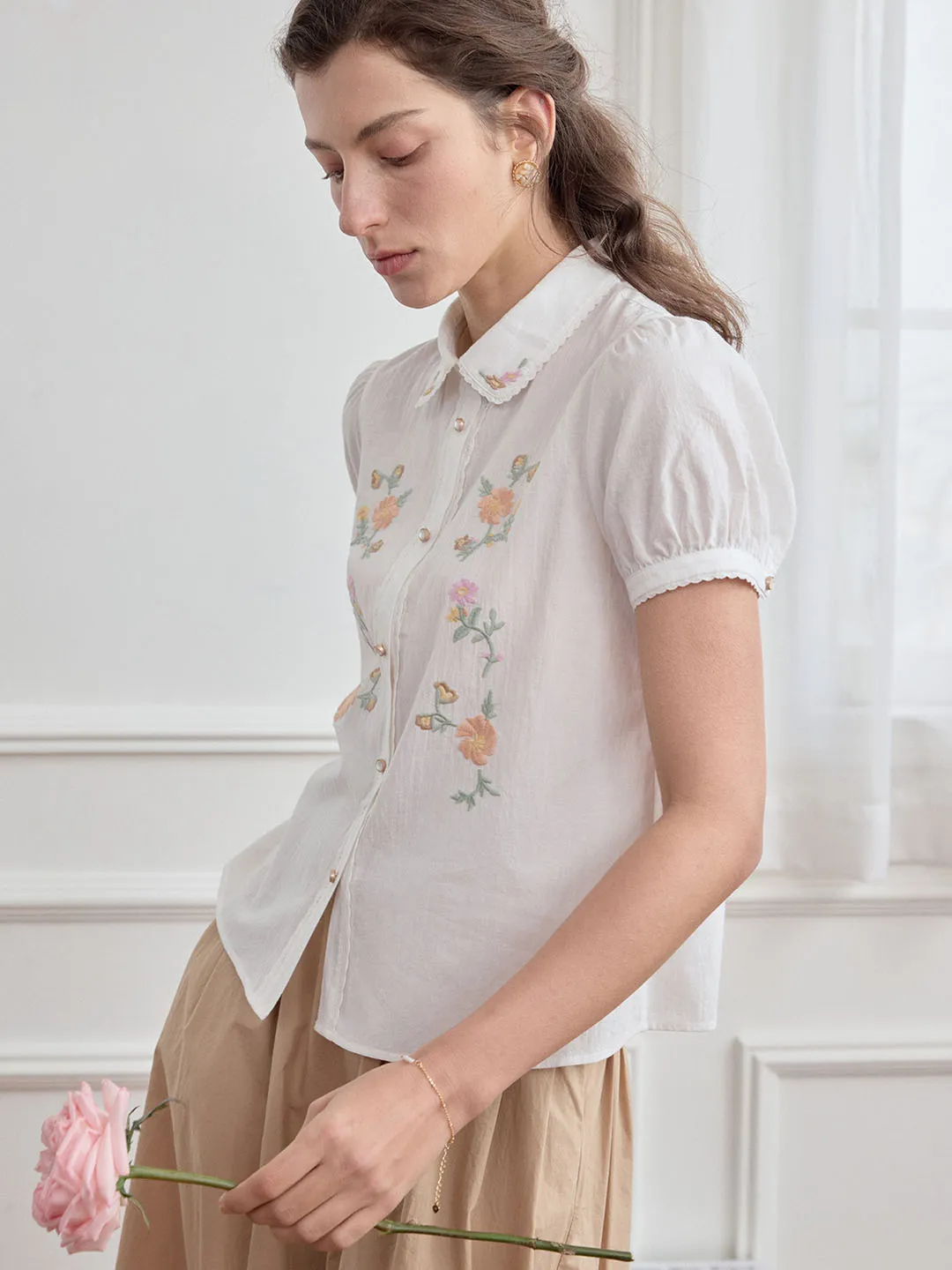 【Final Sale】Emmy Floral Embroidery Button Front Shirt