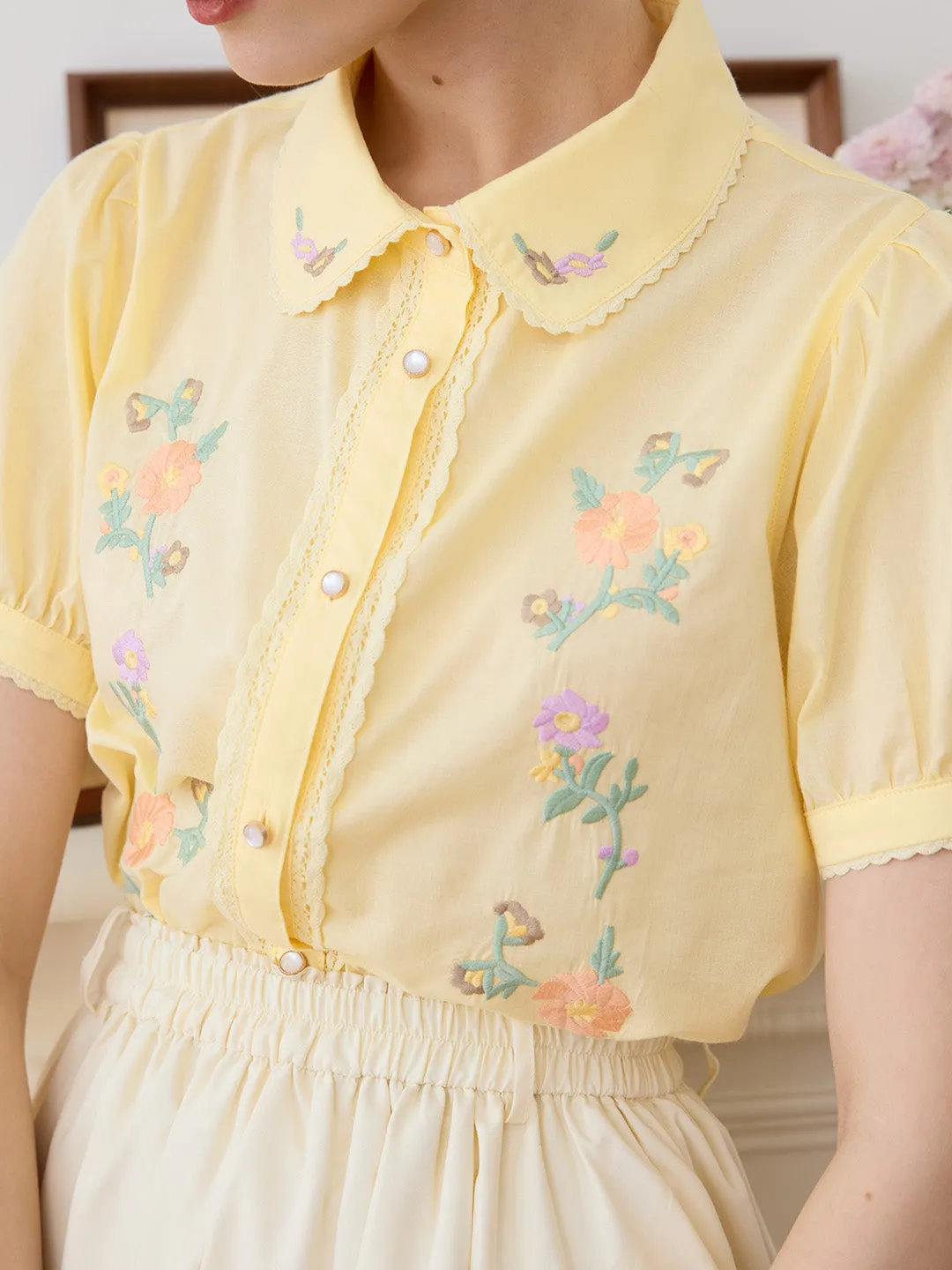 【Final Sale】Emmy Floral Embroidery Button Front Shirt