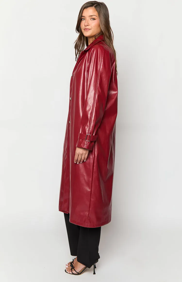 Finn Red PU Trench Coat