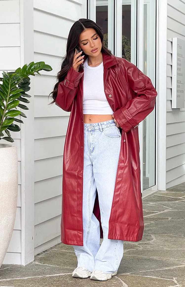 Finn Red PU Trench Coat